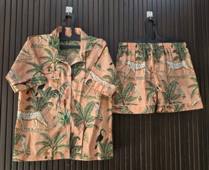 Conjunto de Pijama de Manga Corta de Algodón con Estampado Animal para Mujer, Ropa de Dormir Informal de Verano con Cierre de Botones - Product Image 1