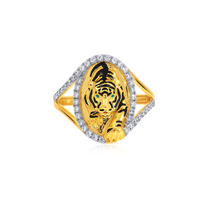 Premium Yellow Gold <b>Tiger</b> Face <b>Ring</b> with Diamond Halo Luxury Animal Inspired Statement <b>Ring</b> for Women Fine Jewelry - Product Image 4