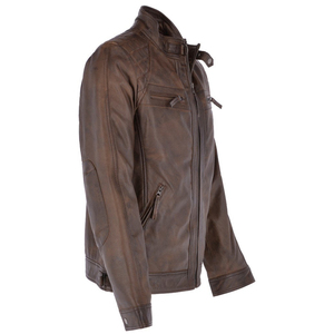 Veste en cuir véritable de style vintage, marron, en cuir de vachette, coupe slim, pour homme, style motard, veste asiatique pour homme - Product Image 3