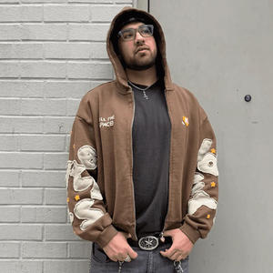 Sudadera con capucha y cremallera para hombre, diseño personalizado, bordado, estampado en relieve, transpirable, holgada, talla grande, para invierno - Product Image 5