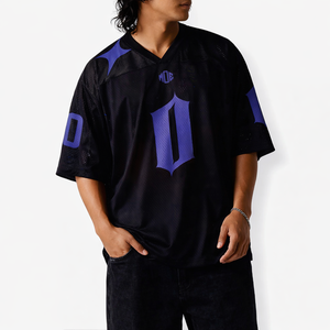 Camiseta de fútbol americano de malla negra y morada a la moda al por mayor, estilo urbano oversize, con logo personalizado, poliéster transpirable, suministro OEM, EE. UU. - Product Image 3