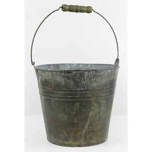 Seau en métal galvanisé, seau utilitaire en acier antique avec poignée en bois, seau multi-usages pour la maison, le jardin, l'eau et le feu - Product Image 2