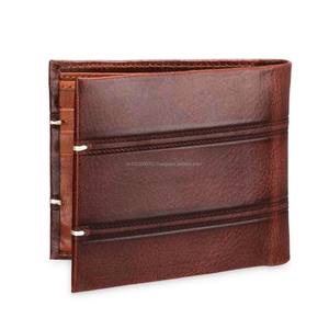 Vente en gros de portefeuille de luxe en cuir véritable pour hommes, porte-cartes avec logo personnalisé et fermeture ouverte, blocage RFID, courte longueur - Product Image 1