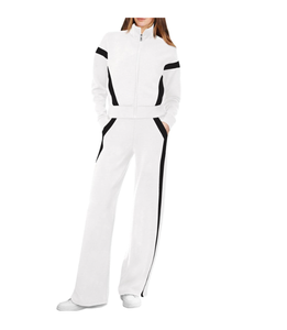 Wholesale Women's White Black Panel Tracksuit 2-piece set Zip Up Jacket with Wide Leg Pants Custom - Product Image 2