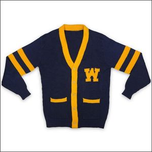 Pull en laine/nylon à col en V pour homme Tiki Taka Sports, cardigan chenille personnalisé style universitaire, patchwork décontracté pour l'hiver, dentelle pour sororités - Product Image 1