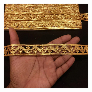 New Metallic Gold <b>Beaded</b> Floral Ribbon Lace <b>Trim</b> With for Decoration of Dresses for Crafting Sewing and Cloth Accessories - Product Image 1