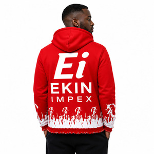 Custom Logo Men's Full <b>Zip</b> Up Hoodie Flame Print Fleece <b>Hooded</b> Sweatshirt Streetwear Zipper Jacket OEM - Product Image 4