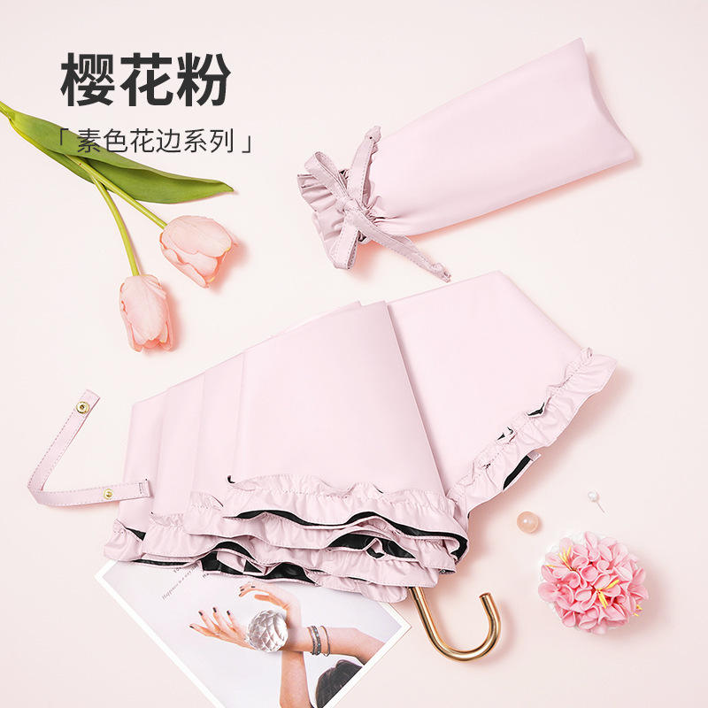 Parapluie à crochet incurvé en dentelle rose fleur de cerisier