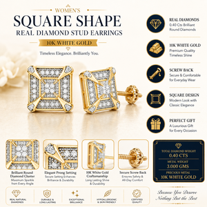 Women's Square Shape Real Round Diamond <b>Stud</b> <b>Earrings</b> in 10K White Gold | Screw Back Diamond <b>Earrings</b> | Luxury <b>Fine</b> Jewelry Gift - Product Image 5