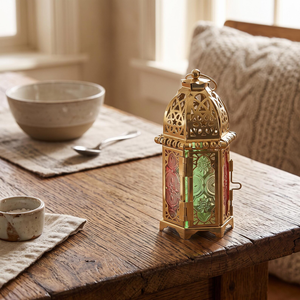 Moroccan Style Brass <b>Lantern</b> <b>Candle</b> <b>Holder</b> with Style Tabletop <b>Lantern</b> for Home Decor Ramadan Wedding and Indoor Decoration - Product Image 5