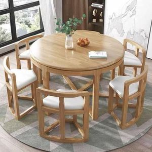 Innovative Space Saving <b>Round</b> Wooden Dining <b>Table</b> Set with retractable chairs suitable for <b>Small</b> Apartments - Product Image 2