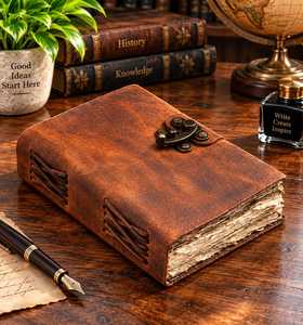 Handmade Leather Journal <b>with</b> <b>Lock</b> Vintage Deckle Edge Paper Notebook 7x5 Inch Antique Clasp <b>Diary</b> Writing Gift - Product Image 2