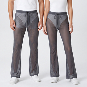 Leggings transparents de haute qualité unisexes, vêtements de nuit sexy pour club, leggings évasés en maille transparente pour hommes et femmes, 100% polyester, pantalon transparent - Product Image 1