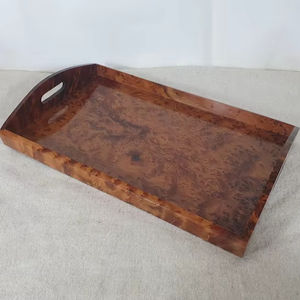 Grand plateau en bois fait main, en bois de thuya, plateau de service décoratif avec poignées, plateau rustique pour table basse - Product Image 1