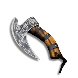 Hacha de Pizza Vikinga Hecha a Mano, Acero con Alto Contenido de Carbono, Mango de Madera, Funda de Cuero, Cortador de Cocina, Regalo de Alta Calidad para Chefs - Product Image 6
