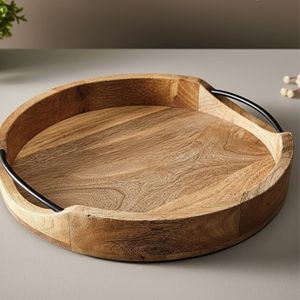 Plateau de service en bois de qualité supérieure pour la maison et la cuisine, présentoir à fruits et en-cas, organisateur décoratif pour table à manger et comptoir - Product Image 4