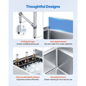 Contenitore per Ghiaccio Commerciale in Acciaio Inox con Coperchio Scorrevole, Capacità Massima 65,1 Qt, 24 X 19 X 33 Pollici, Vasche per Bevande con Portabottiglie - Product Image 5
