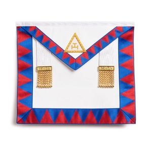 Gold Foil Printed 3D Embroidered Satin Masonic Regalia Apron Classical Style 1-1/2" Width Adjustable Closure Traditional Fringe - Product Image 1
