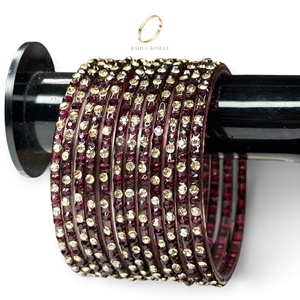 Magnifiques bracelets en verre kashmiri rouge vin en forme de goutte de pluie avec pierres de zircon fin pour femmes, bijoux indiens de festival, vente en gros - Product Image 2