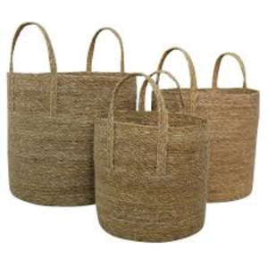 Ensemble de 3 housses de pots de plantes pliables en osier naturel tressé à la main, durables, avec poignées et doublure imperméable pour la décoration intérieure - Product Image 3