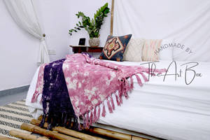 Manta de sofá teñida a mano suave de tamaño personalizado, decoración del hogar, manta de playa con estampado de bloques de mano, manta de cama de lana de estilo bohemio - Product Image 2