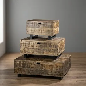 Reclaimed Wooden Iron Chest Box Set Big Medium Small Rustic Storage <b>Trunks</b> <b>Vintage</b> Industrial Furniture - Product Image 5