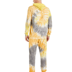 Men's <b>Tie</b> <b>Dye</b> Hooded Tracksuit Full Length Cotton Casual Wear Yellow Gray Gradient Pattern Regular Fit Spring Season - Product Image 6