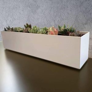Minimalist White Stainless Steel Long <b>Planter</b> Modern Rectangular Metal Flower Pot with Drainage for Indoor Outdoor Gardening - Product Image 3