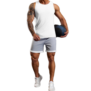 Camiseta sin mangas con logo personalizado para hombre, chaleco blanco acanalado, ropa de gimnasio, culturismo, fitness, venta al por mayor. - Product Image 2