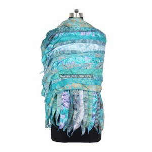 Bufanda Larga Vintage para Mujer, 15 Rayas, Suave, de Poliéster y Seda India Reciclada, Reversible, con Parches de Sari Coloridos, Venta al Por Mayor - Product Image 2