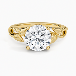 Bague de fiançailles solitaire en or rose avec moissanite taille ronde motif feuille de vigne - Product Image 1