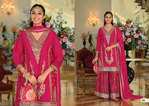 Ensemble Palazzo en Soie Chinon Premium avec Broderie Riche, Style Traditionnel Élégant, Idéal pour Mariages et Cérémonies - Product Image 4