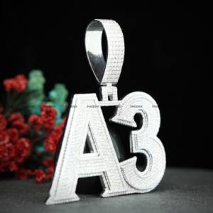 Pendentif en argent sterling 925 avec lettres et chiffres, diamant moissanite VVS taille brillant rond, idéal pour un cadeau par Phoenix Enterprise - Product Image 6