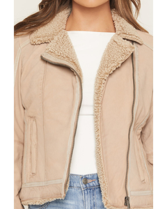 Chaqueta estilo shearling beige para mujer, de piel de oveja sintética, forrada con piel sintética, con cremallera, estilo moto, color camel, abrigo de invierno, ropa exterior cómoda, venta al por mayor - Product Image 2