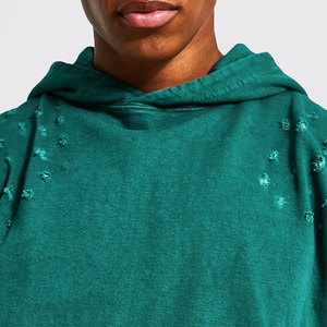 Sweat-shirt à capuche oversize pour homme, vert uni, en molleton de coton délavé, avec poches, style décontracté et effet vieilli - Product Image 5