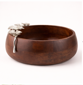 Cuenco de servir artesanal de madera de acacia con rama de flor de cerezo en latón dorado, centro de mesa decorativo de lujo, frutero para regalo - Product Image 1