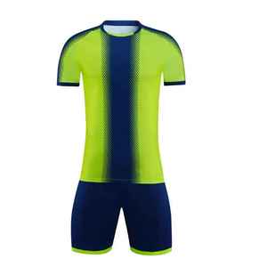 Ensemble d'uniformes personnalisés vert lime et bleu marine à rayures, kit de football, fabrication directe d'usine Sialkot, maillot d'entraînement haute performance - Product Image 1