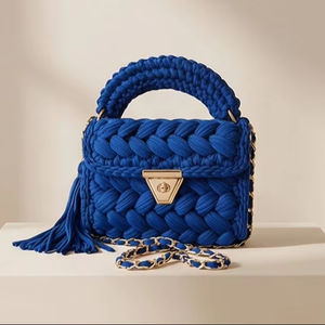 Blue <b>Braided</b> Handmade Purse Ethnic Stylish Pearl Two Straps Purse Boho Shoulder Bag Cotton <b>Cord</b> Weaving for Women's - Product Image 1