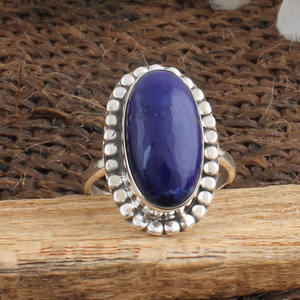 Natural <b>Lapis</b> <b>Lazuli</b> 925 Sterling Silver Dotted Beaded Band Blue Gemstone Wedding Classic Women's Vintage <b>Ring</b> Wholesale Jewelry - Product Image 1
