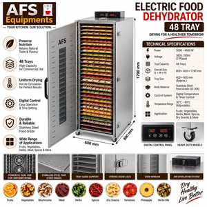เครื่องอบแห้งอาหารไฟฟ้า AFS 48 ถาด สแตนเลส ควบคุมด้วยระบบดิจิตอล ระดับเชิงพาณิชย์ ใบมีดหลายใบ ใช้งานร่วมกันได้ เสียงเบา - Product Image 1