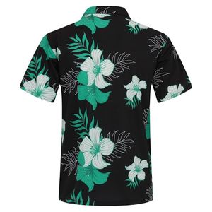 Chemise hawaïenne pour homme à manches courtes, imprimé floral noir, style tropical, boutonnée, en polyester léger - Product Image 2