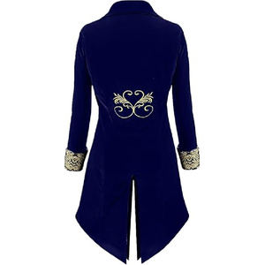 Wholesale Custom <b>Men's</b> Royal Blue Velvet Steampunk Tailcoat Vintage Gothic Victorian Breathable Gold Embroidery Halloween <b>Dress</b> - Product Image 2