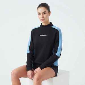 เสื้อสเวตเชิ้ตคอเต่าสีบล็อกสำหรับผู้หญิง สีดำ สีน้ำเงิน แขนยาว ทรงปกติ เสื้อสวมหัวลำลอง - Product Image 5