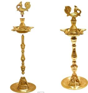 Support de lampe à huile Diya Deepak en laiton élégant, motif paon, style Art traditionnel indien Villa - Product Image 4