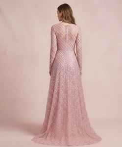 Robe de soirée longue en tulle à manches longues, ornée de sequins et de perles, de haute qualité, fabricant et fournisseur en gros - Product Image 3