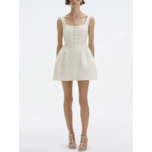 Robe en tweed tissé ivoire sans manches pour femme, style élégant et décontracté, respirante, pour l'été, service OEM naturel - Product Image 3