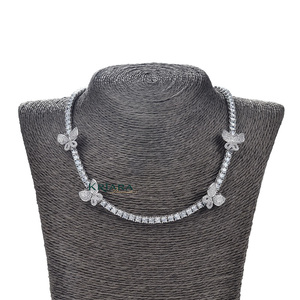 Women's S925 Silver Moissanite Butterfly <b>Necklace</b> Round Brilliant Cut Pave Setting Luxury <b>Statement</b> Wedding <b>Necklaces</b> - Product Image 6