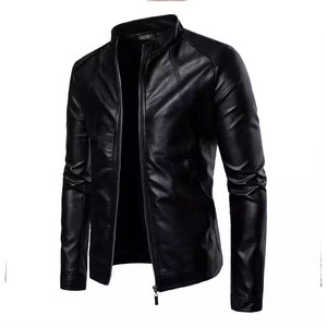 เสื้อแจ็คเก็ตหนัง PU ทรงสลิมฟิตสำหรับผู้ชาย ยี่ห้อ Econex Sports ป้องกันลมหนาว สำหรับขี่มอเตอร์ไซค์ คอปกพับได้ ปิดด้วยซิป สีพื้น แขนเสื้อแบบปกติ - Product Image 1