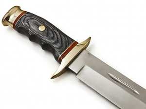 Couteau utilitaire à lame fixe de style Bowie, en acier à haute teneur en carbone, personnalisable, avec garde en laiton et manche en bois Pakka gris foncé - Product Image 2