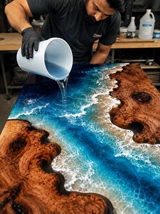 Ocean Wave Resin Wood Urn Live Edge Coastal Decor Handmade Eco-Friendly Durable AHTE MANUEXPO - Product Image 4